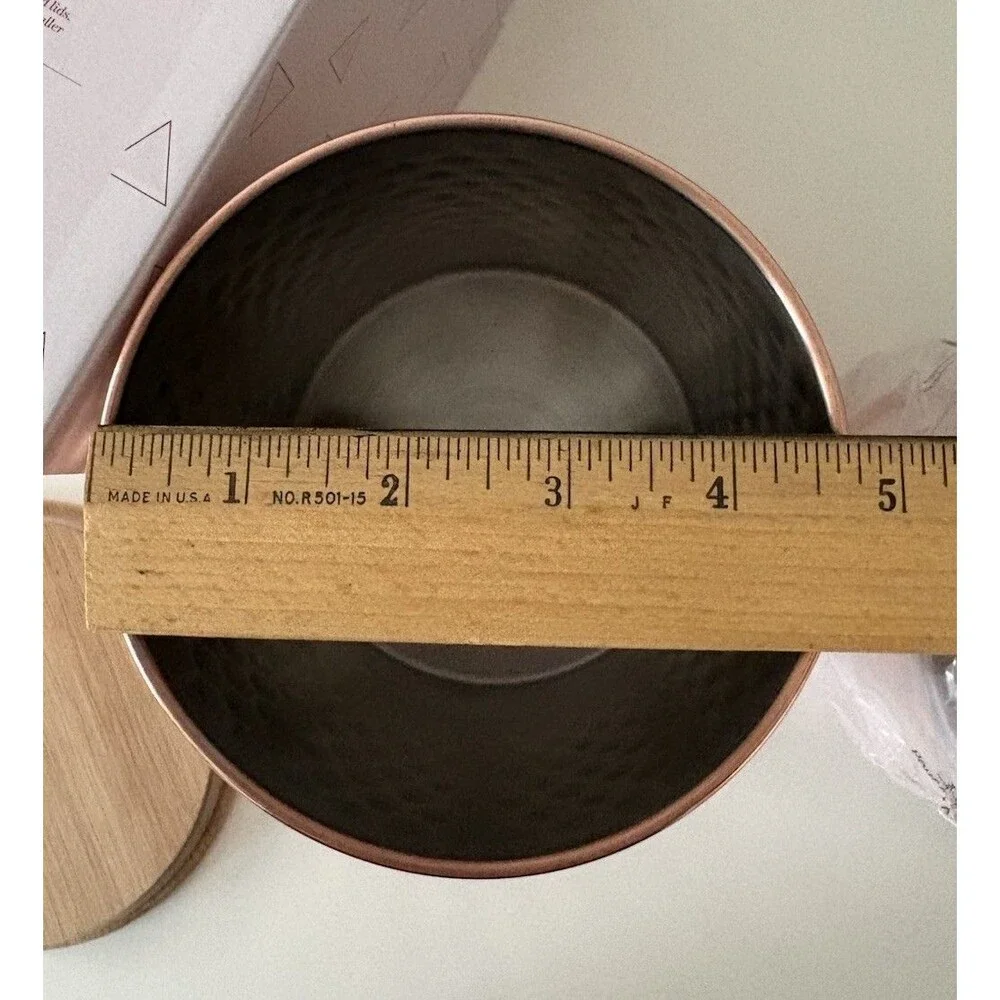 UNCOMMON JAMES Hammered Copper Plated Canister Set w/Wood Lids 45oz & 25oz NEW!